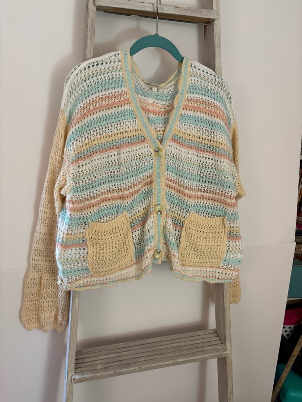 Women’s L crochet summer Cardigan boutique, beachy, costal grandma, cottagecore - Picture 3 of 16